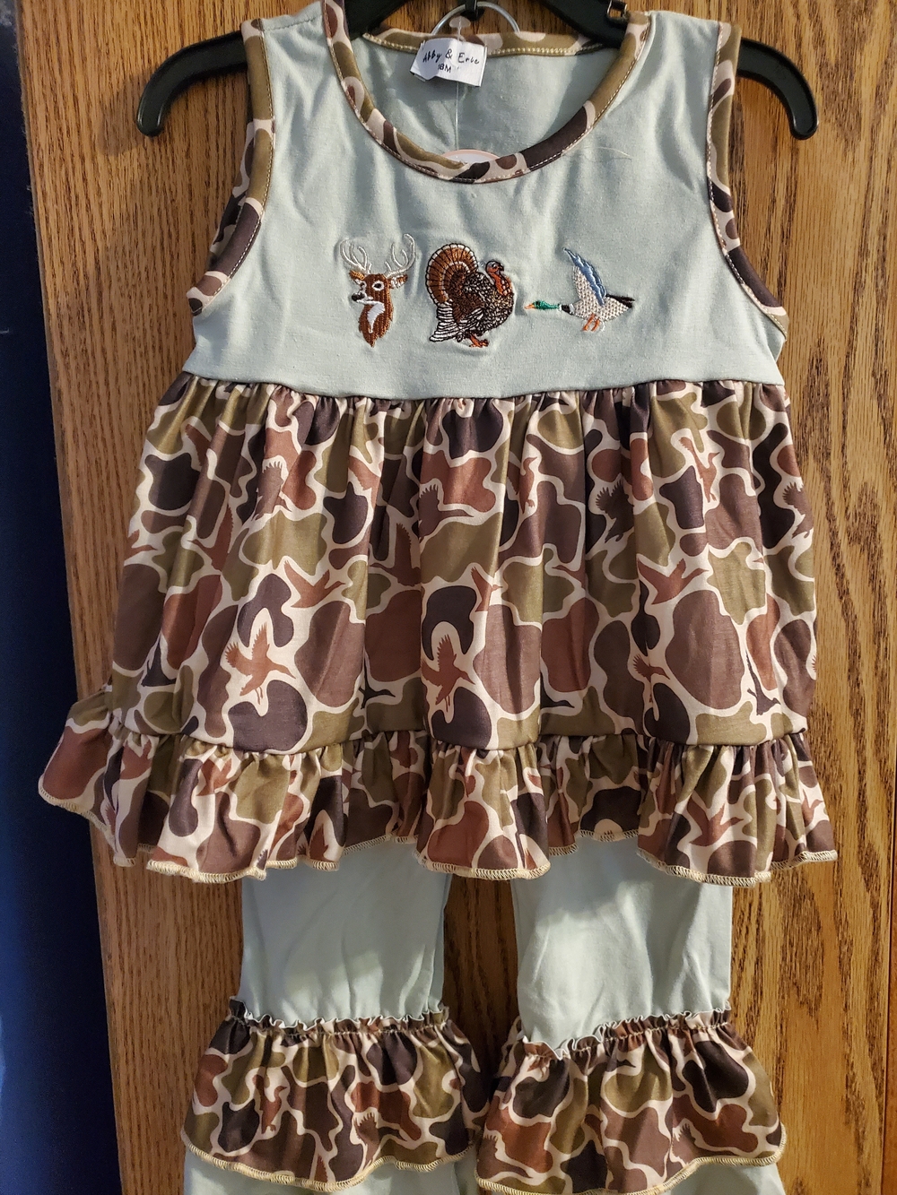 Girls' Camo Ruffle Matching Set- Light/Mint Green & Brown